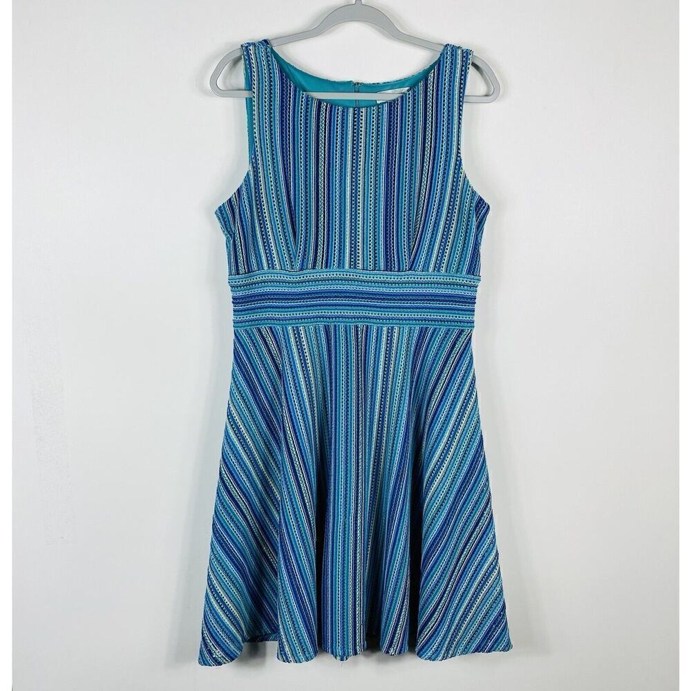 Dressbarn Size 12 Crochet Striped Sleeveless Fit & Flare Dress Blue